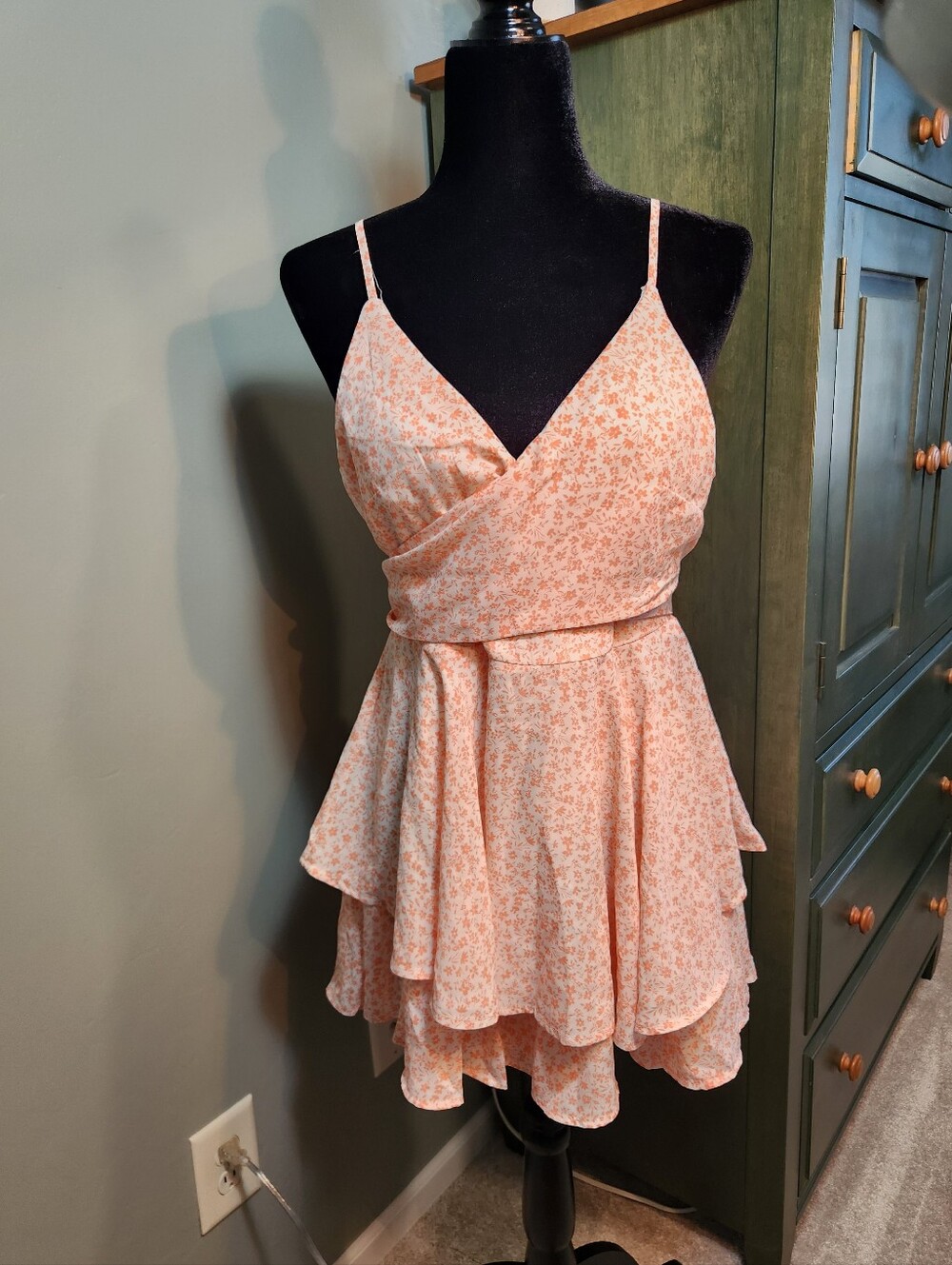 Floral Wrap-Front Peach Mini Dress